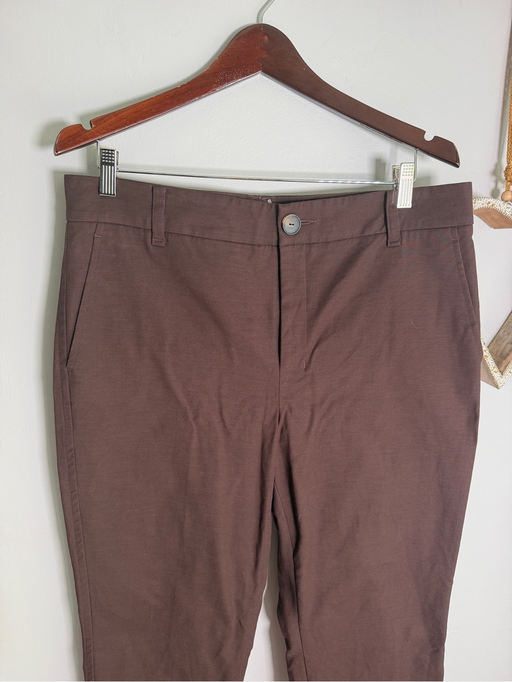 Vince Dark Brown Straight Leg Trousers Size 14 Cotton Viscose Flat Front Pants - Picture 3 of 15